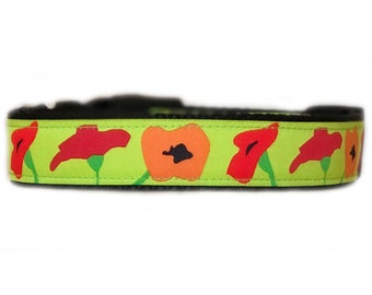 Poppy Floral  1" Dog Collar  | Lime Green Dog Collar