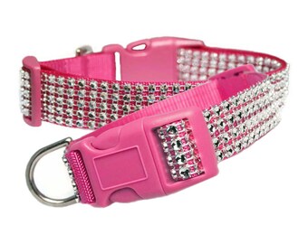 Silver Rhinestone 5/8&quot; - 1.5&quot; Pink Dog Collar
