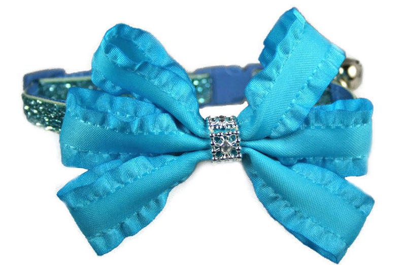 Swank BELLA BOW Small Dog or Cat Collar Accessory Turquoise