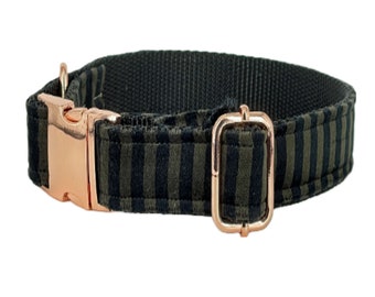 Black Striped 1" Velvet Dog Collar