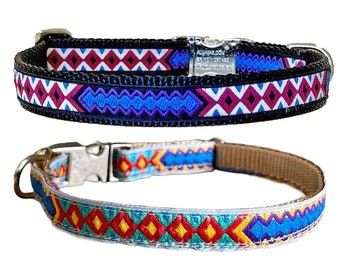 Collier pour chien bohème, ruban jacquard géométrique, fait main en Californie