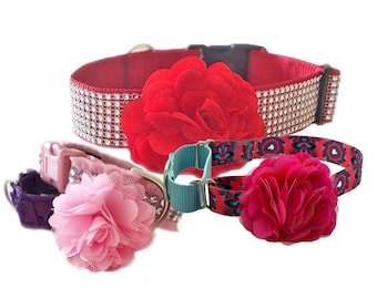 Satiny Tulle Flowers in Hot Pink & Red - Add-On Dog Collar Accessory