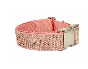 Champagne Rhinestone Dog Collar – Rose Gold Illusion Jewels, Pink Nylon