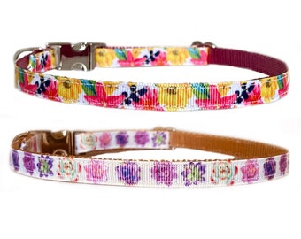 Floral BOUTIQUE 3/8" or 5/8" Dog or Cat 3/8" Collar  | Pink, Yellow Floral Collar | Pink, Purple Floral Collar