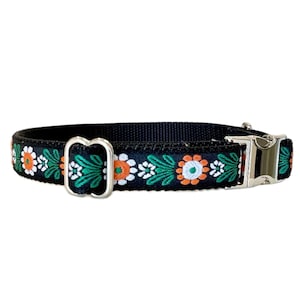 Collare per cani arancione floreale da 5/8" o 3/4" / Collare per cani nero jacquard piccolo, medio e grande