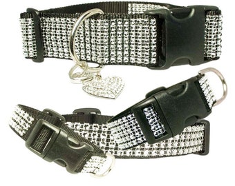 Silver Rhinestone 5/8&quot; - 2&quot; Black Dog Collar