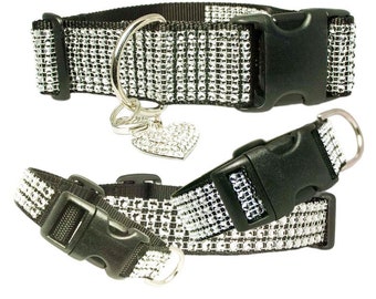 Silver Rhinestone 5/8" - 2" Black Dog Collar