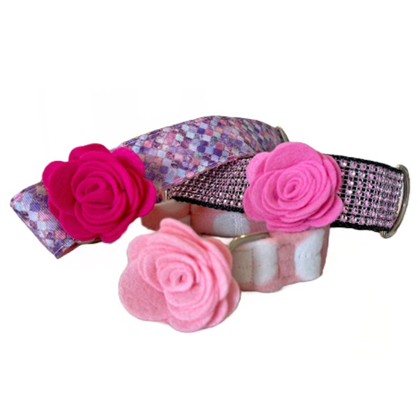 Tickled Pink Rose Dog Collar Flower  | Removeable Felt Dog Collar Flower | Flower Accessory Designed for 5/8", 3/4" or 1" Dog Collar
