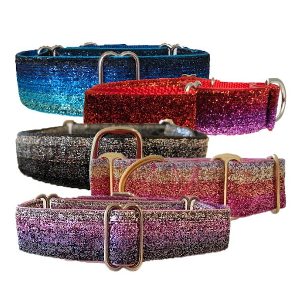 10+ kolorów Ombré GLITTER 1.5" MARTINGALE Obroża dla psa