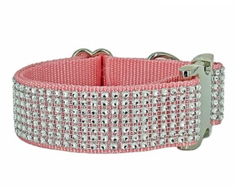 Silver Rhinestone 5/8&quot; - 1.5&quot; Lt. Pink Dog Collar