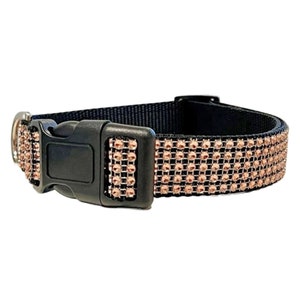 Rose Gold Rhinestone 5/8&quot; - 1.5&quot; Black Dog Collar