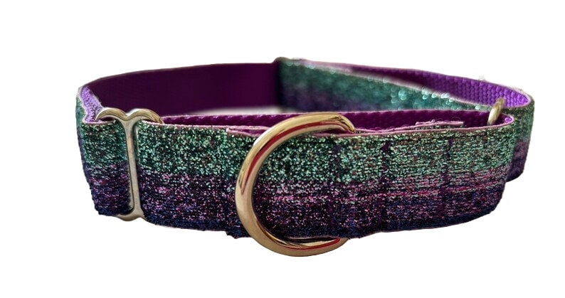 8 Colors Ombré GLITTER 1 MARTINGALE Dog Collar CoolRain+Purple+Slvr