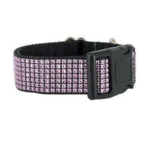Pink Rhinestone 5/8&quot; - 1.5&quot; Black Dog Collar