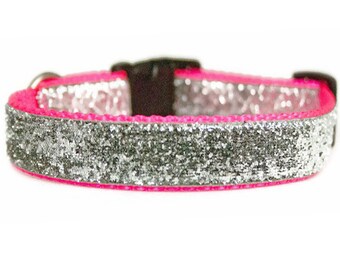 Silver Glitter Hot Pink Dog Collar