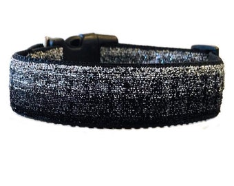 Ombré Black/Silver Dog Collar 5/8", 3/4", 1" or 1.5" Glitter Dog Collar | Sparkle Dog Collar | Bling + | Boy Girl Bling Collar