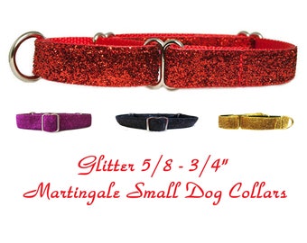 13+ Colors GLITTER 5/8" & 3/4" MARTINGALE Dog Collar | Small Dog Collar