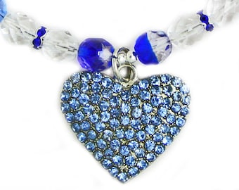 Blue Pavé Crystal Heart Dog Collar Pendant Add-On