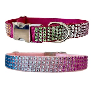 Ombré Rhinestone 3/4&quot; - 1.5&quot; Raspberry or Lt. Pink Dog Collar, Rhinestone Boy Girl Sparkle, Ultra Bling Dog Couture