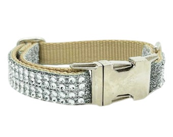 Rhinestone Deux-Bling Dog Collar | Silver Rhinestone Glitter Ultra Sparkle Boy Girl Dog Collar