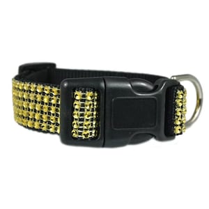 Gold Rhinestone 5/8&quot; - 1.5&quot; Black Dog Collar