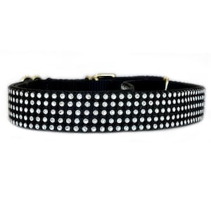 Rhinestone Dog Collar - Black-Silver Rhinestone 3/4&quot;, 1&quot; or 1.5&quot; Dog Collar