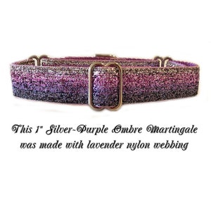 8 Colors Ombré GLITTER 1 MARTINGALE Dog Collar Purple+Lavender+Slvr