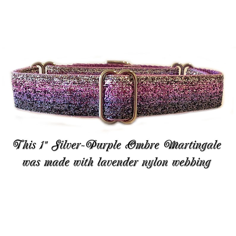 8 Colors Ombré GLITTER 1 MARTINGALE Dog Collar Purple+Lavender+Slvr