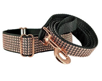 Rhinestone 1" or 1.5" MARTINGALE Dog Collar | Rose Gold Bling Martingale Collar