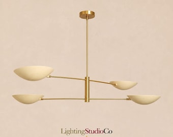 Brass Ceiling Light, White Cream Starburst Pendant Light, Mid Century Modern Sputnik Chandelier