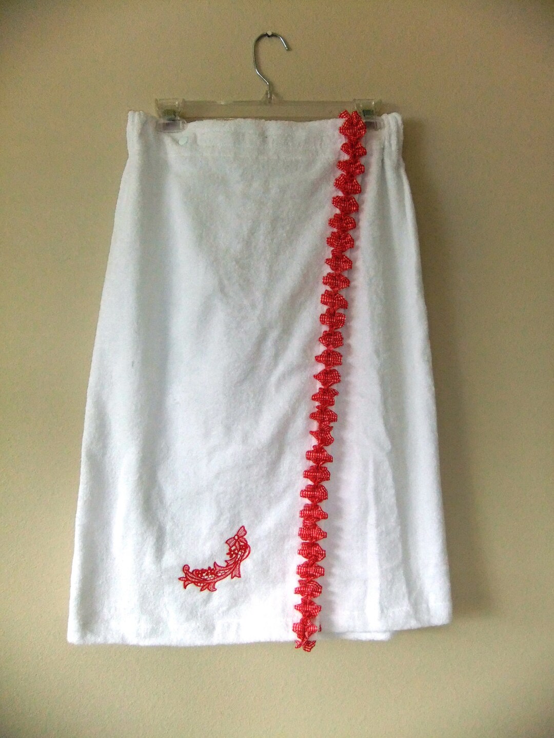 Bath Coverup With Embroidery Detail and Red Ribbon Spa Wrap Etsy