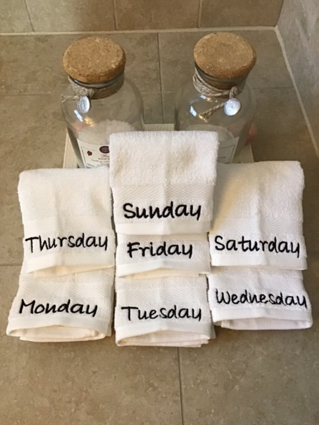 Days of the Week Towels / Embroidered Bathroom Towel / Etsy