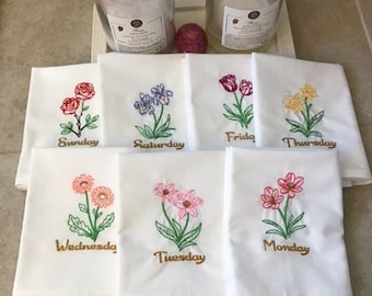 Blossoming Weekdays: Vintage Floral Embroidered Set of 7 Kitchen Towels