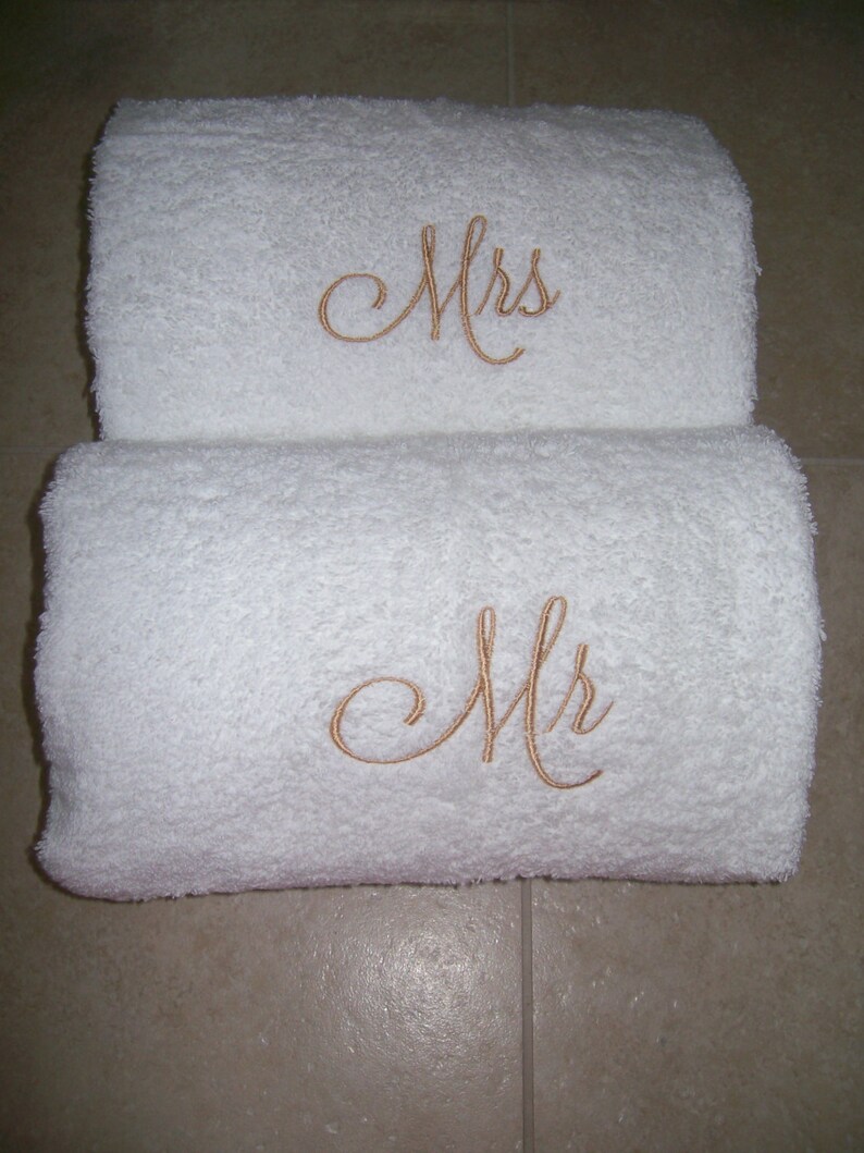 Mr. and Mrs. Embroidered Bath Towels Wedding Gift Etsy