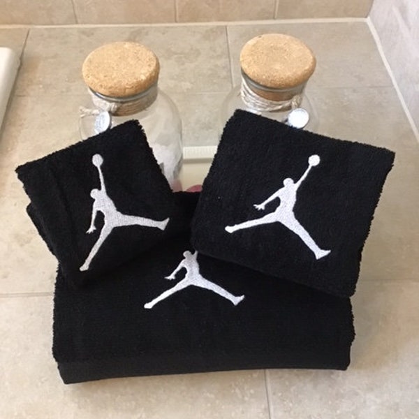 Jump Man Silhouette Personalized Bath Towel Set - A New Level of Bathing Experience