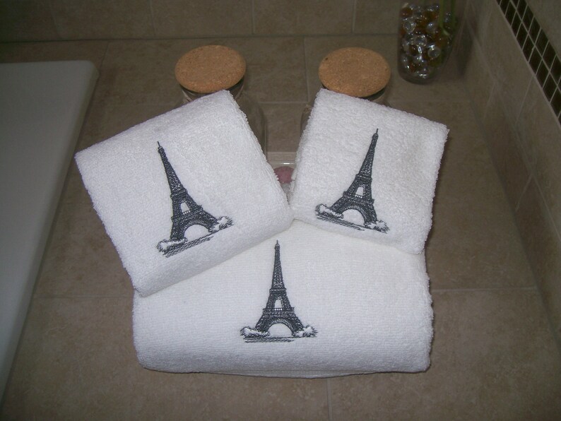 Eiffel Tower Paris 3 Piece Embroidered Bath Towel Set Etsy