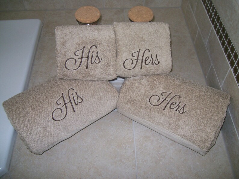 His and Hers Embroidered 2 Bath and 2 Hand Towels Wedding Etsy