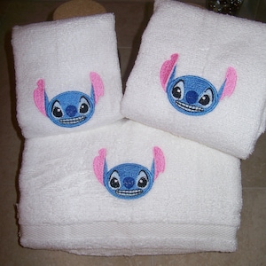 3 piece Embroidered Personalized bath towel set with Stitch design