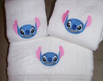 Stitch Embroidered Bath Towel Set - Personalized 3 Piece Collection