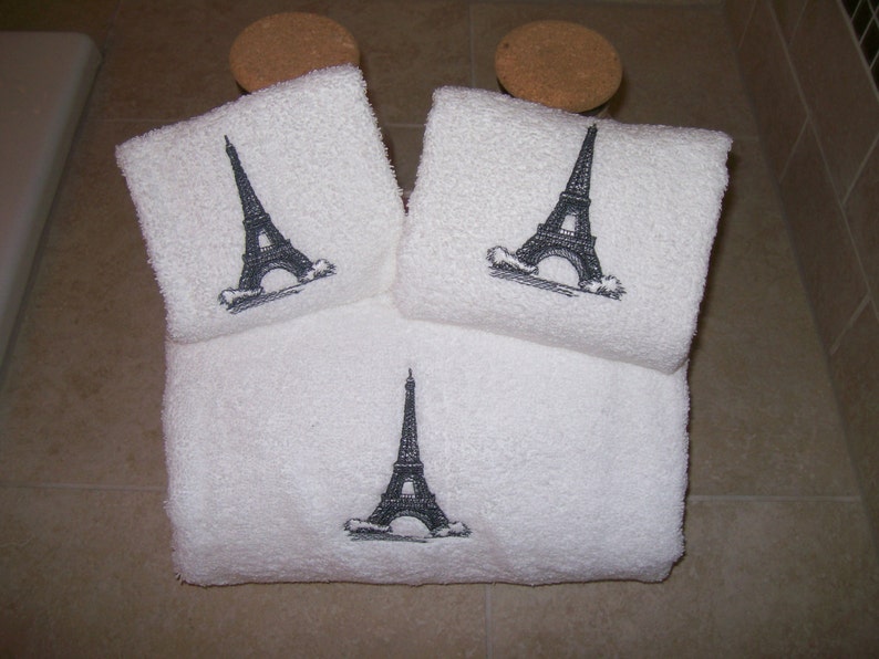 Eiffel Tower Paris 3 Piece Embroidered Bath Towel Set Etsy