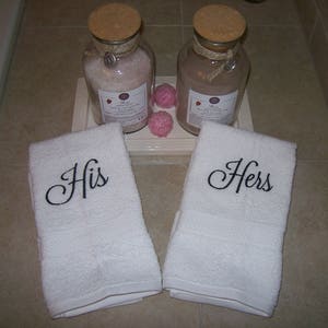 His & Hers Embroidered white hand towels -Set of 2
