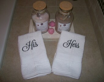 His & Hers Embroidered white hand towels -Set of 2