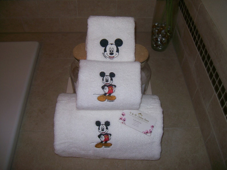 Mickey Mouse 3 Piece Embroidered Bath Towel Set Personalized Etsy