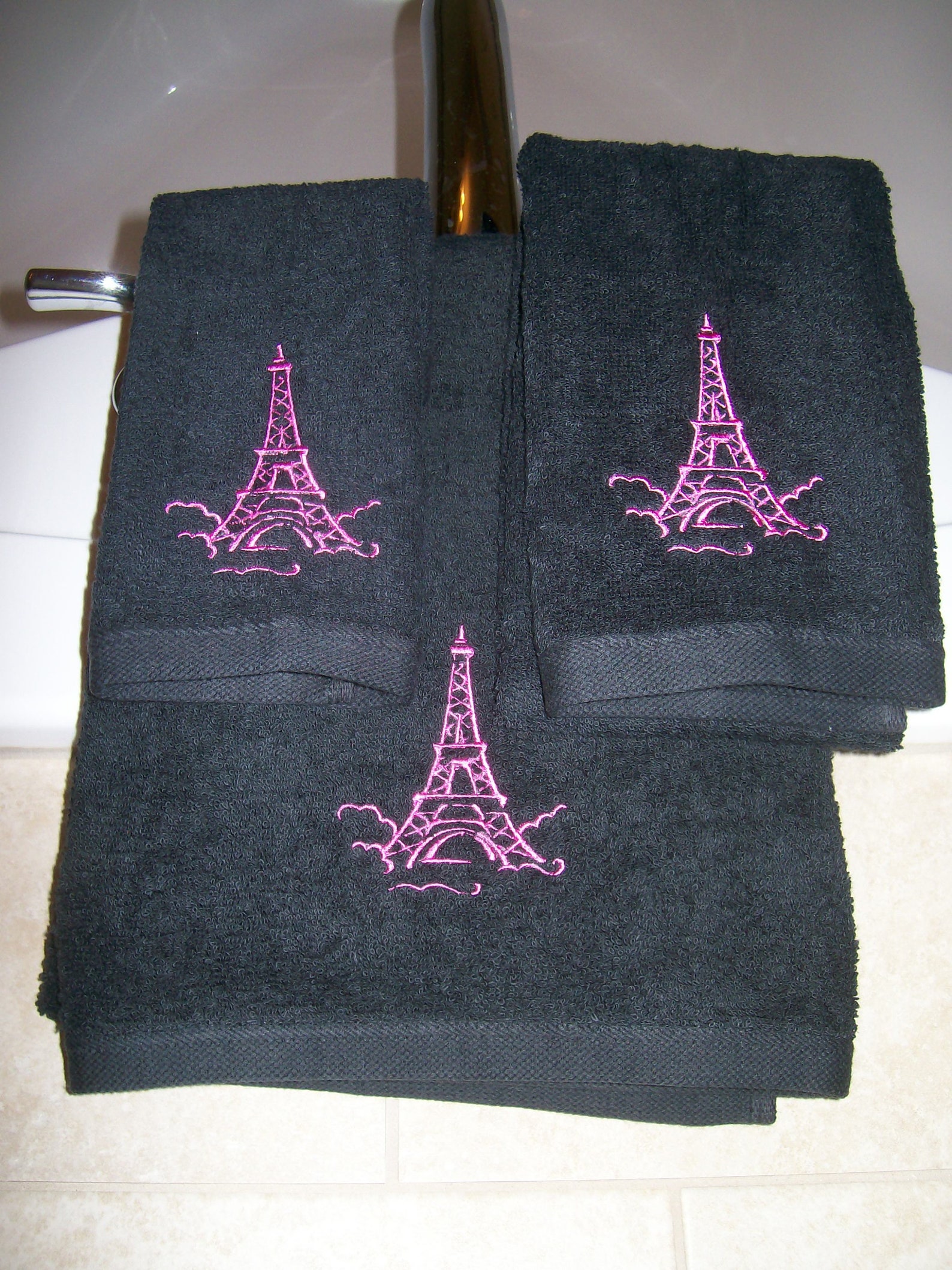 Eiffel Tower Paris 3 Piece Embroidered Bath Towel Set Etsy