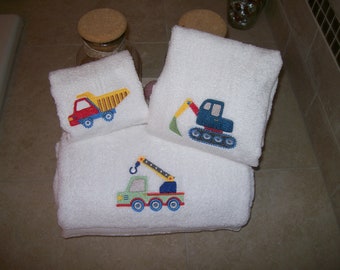 Building Comfort: Personalized Construction Set Embroidered 3-Piece Bath Towel Set