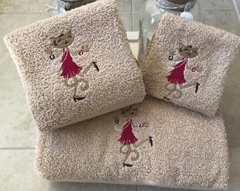 3 Piece Embroidered Bath Towel Set with Jazz Cat Flapper - Personalized