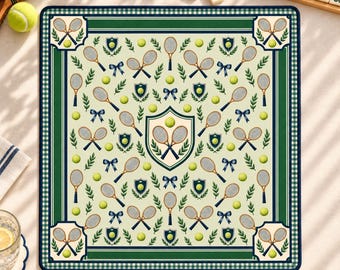 Personalized Hydrangea American Mahjong Mat, Blue and White Floral Design with Coastal Striped Border