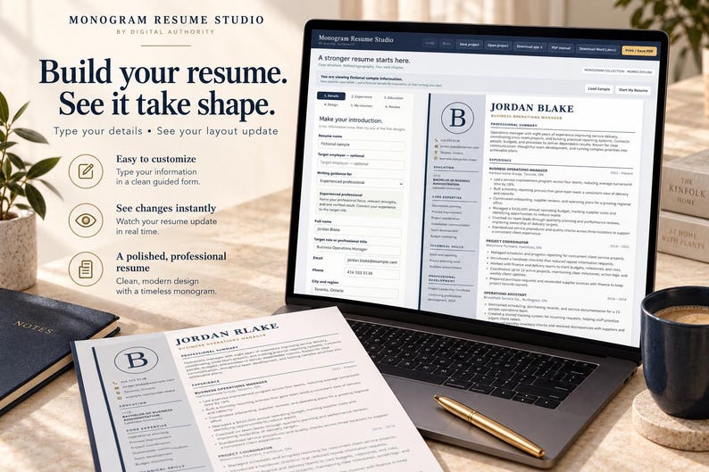 Monogram Resume Builder, 5 Editable CV Styles, Cover Letter ...