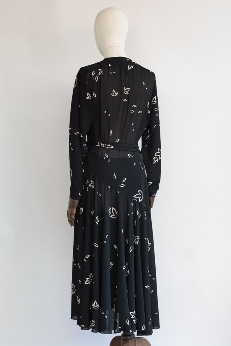 Vintage 80s Dress With Leaf Print Black Wrap Dress Arce Dress
