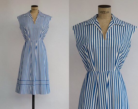 blue and white striped cotton dress