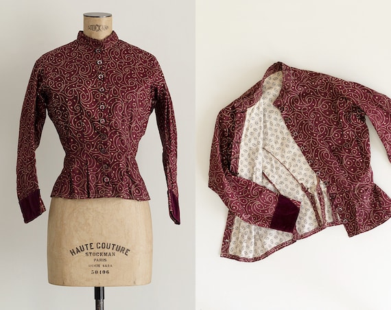 Antique Calico Blouse | Burgundy Cotton 1900s Blou
